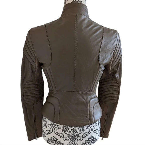 BCBGMaxazria Leather Jacket Tart Taupe Light Brown Moto Crop Women's Extra Small - Picture 2 of 13